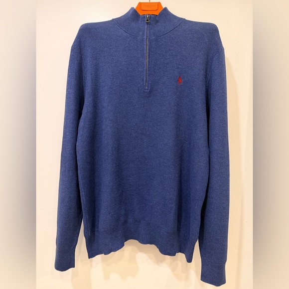 Polo Ralph Lauren Mesh-Knit Cotton Quarter-Zip Sweater Size L NWT - Picture 2 of 6